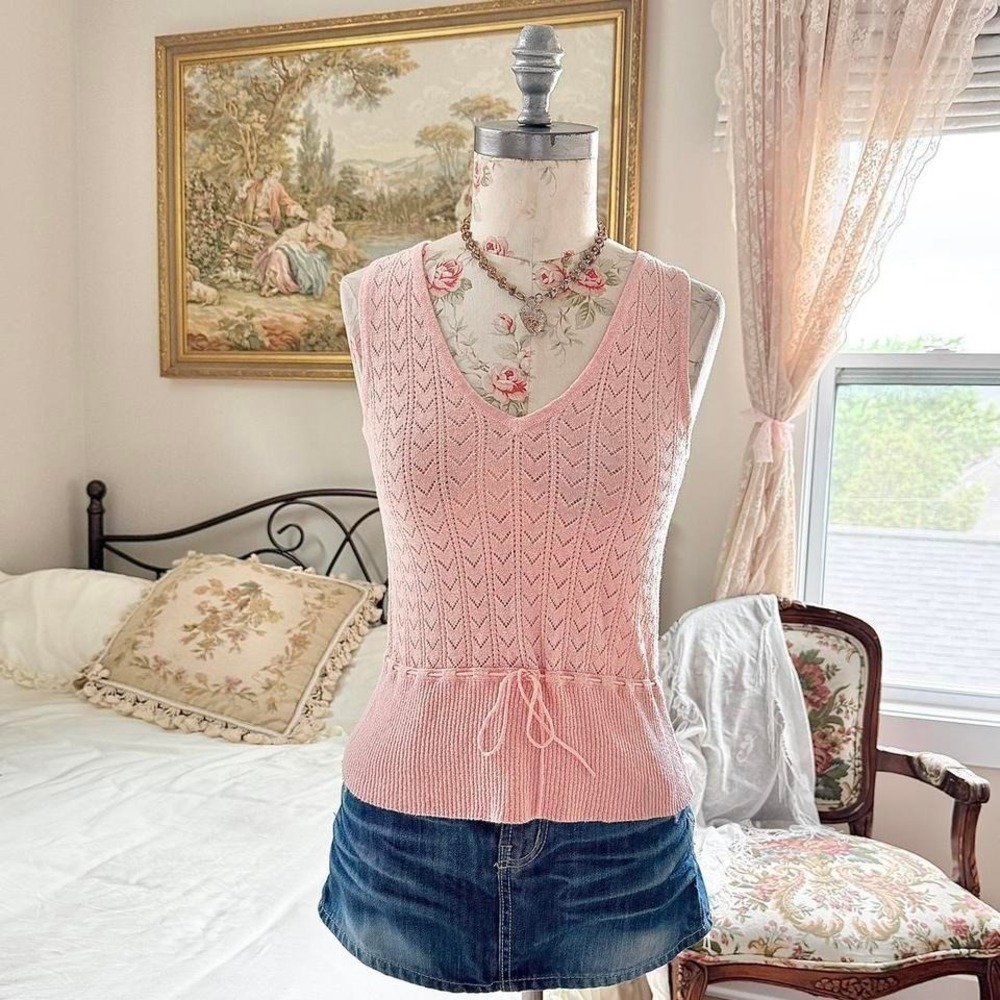 pink knit coquette top  90s‎ villager pink knit tank size small petite